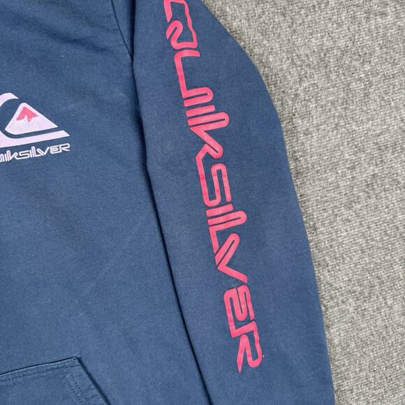 Quiksilver Hoodie Women’s Large Blue Spell Out Pullover‎ Surf Skate Sweatshirt - Picture 4 of 10